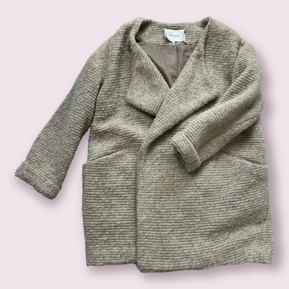 ☃️FRAME Open Knit Wool Mohair Single Breasted Sweater Shawl Collar Jacket - Picture 2 of 13